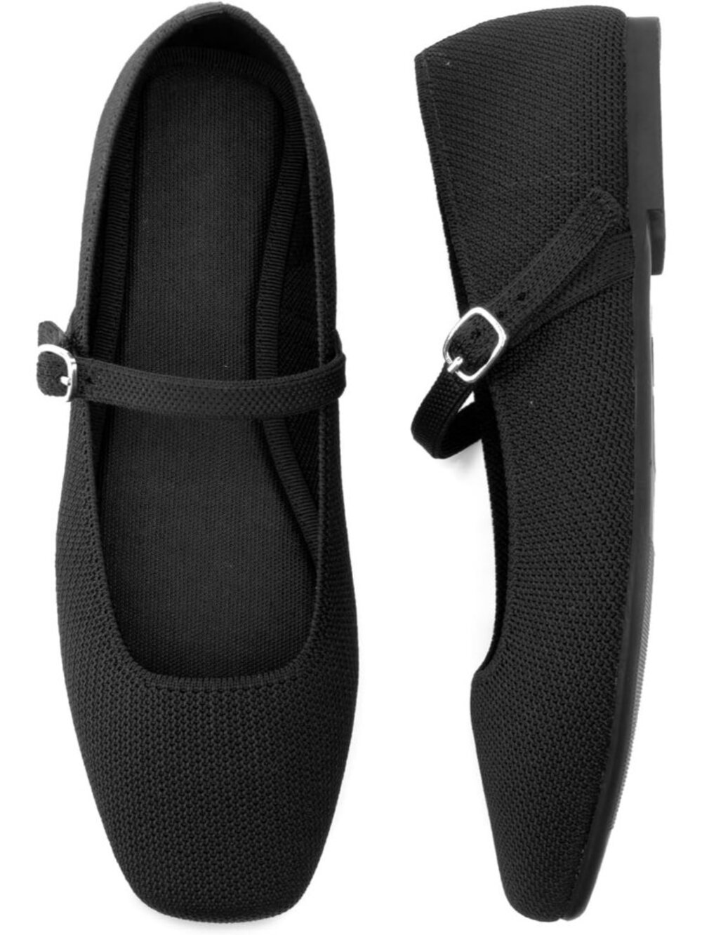 Women's Black Comfortable Ballet Flats with Ankle Strap Mary Jane Flats Shoes